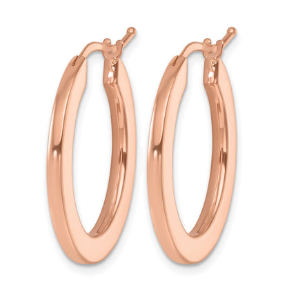 14K Rose Gold Polished 2.3mm Square Tube Oval Hoop Earrings