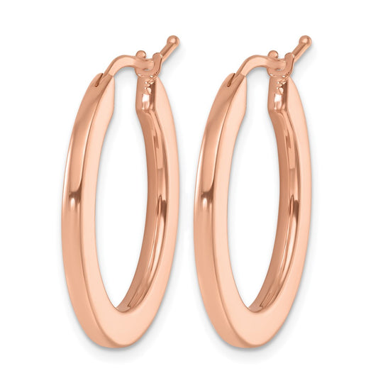 14K Rose Gold Polished 2.3mm Square Tube Oval Hoop Earrings