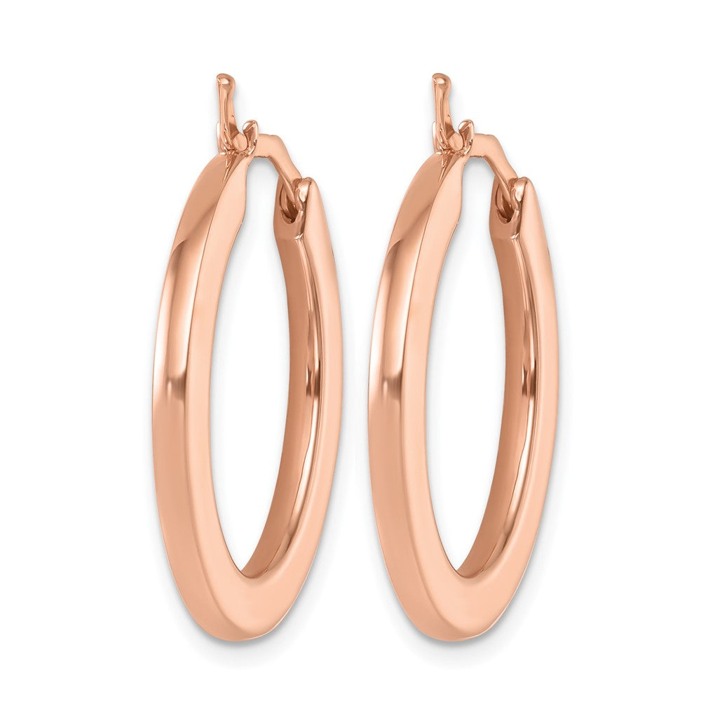 14K Rose Gold Polished 2.3mm Square Tube Oval Hoop Earrings
