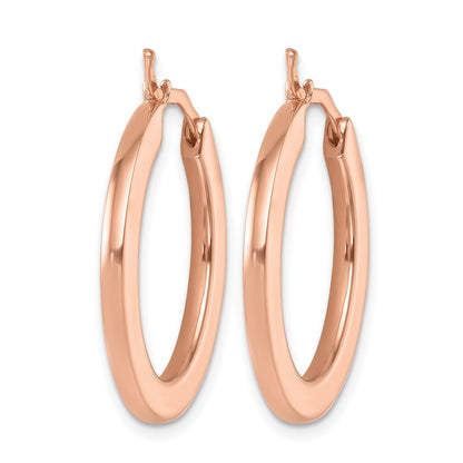 14K Rose Gold Polished 2.3mm Square Tube Oval Hoop Earrings