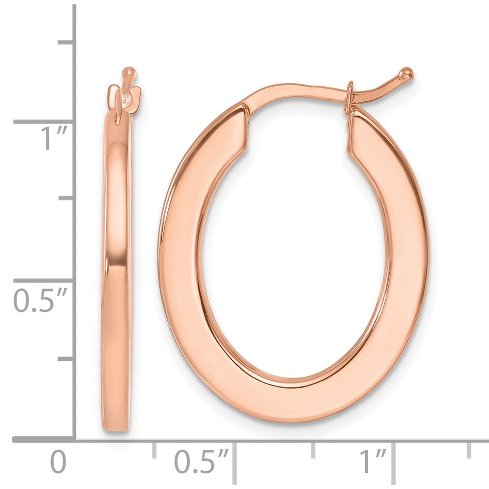 14K Rose Gold Polished 2.3mm Square Tube Oval Hoop Earrings
