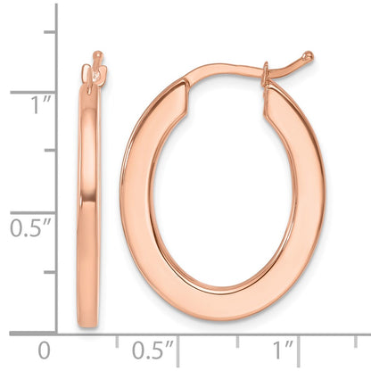 14K Rose Gold Polished 2.3mm Square Tube Oval Hoop Earrings