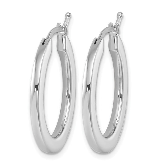 14K White Gold Rhodium-plated Polished 2.3mm Square Tube Oval Hoop Earrings