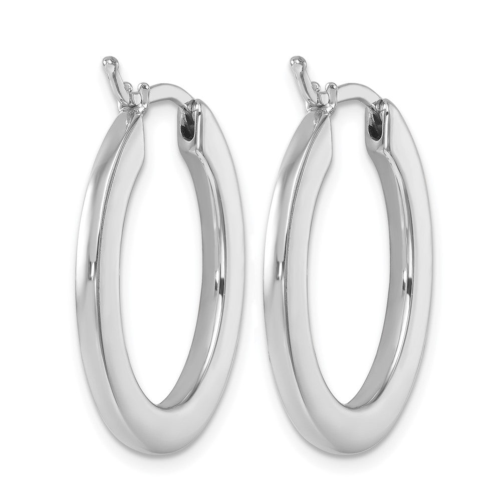 14K White Gold Rhodium-plated Polished 2.3mm Square Tube Oval Hoop Earrings