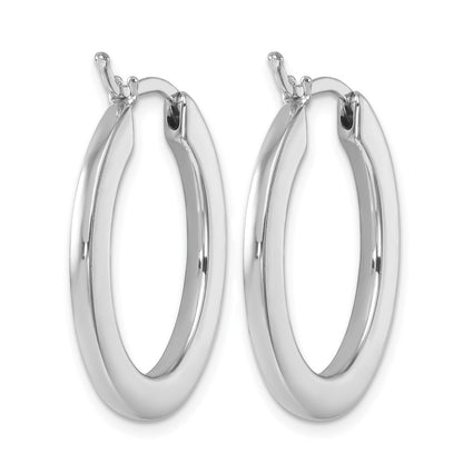 14K White Gold Rhodium-plated Polished 2.3mm Square Tube Oval Hoop Earrings