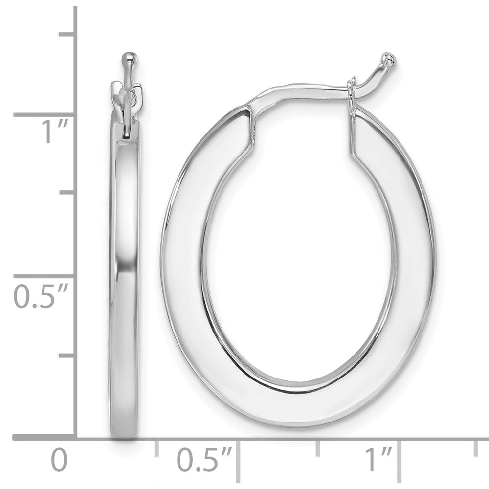 14K White Gold Rhodium-plated Polished 2.3mm Square Tube Oval Hoop Earrings