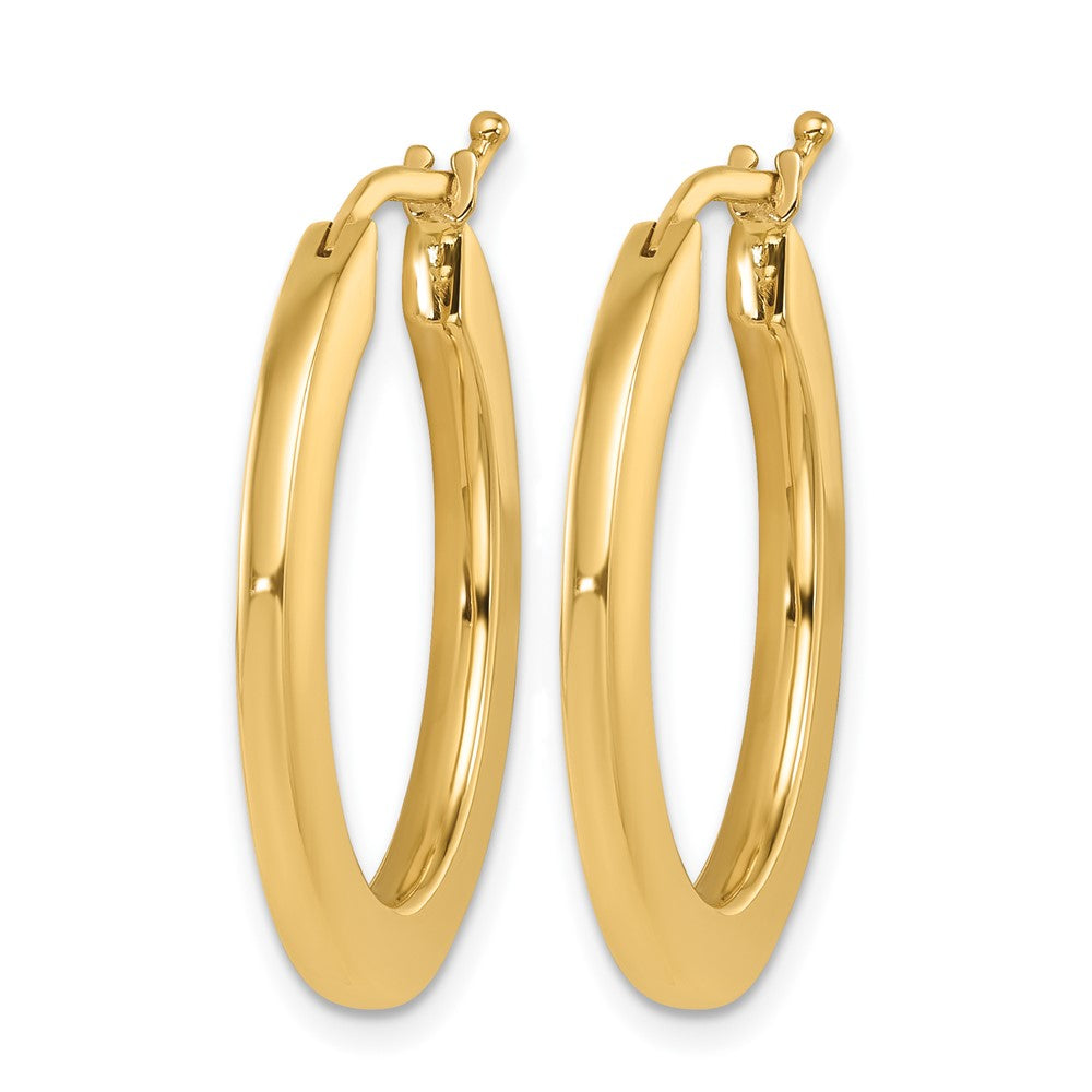 14k Yellow Gold Polished 2.3mm Square Tube Oval Hoop Earrings