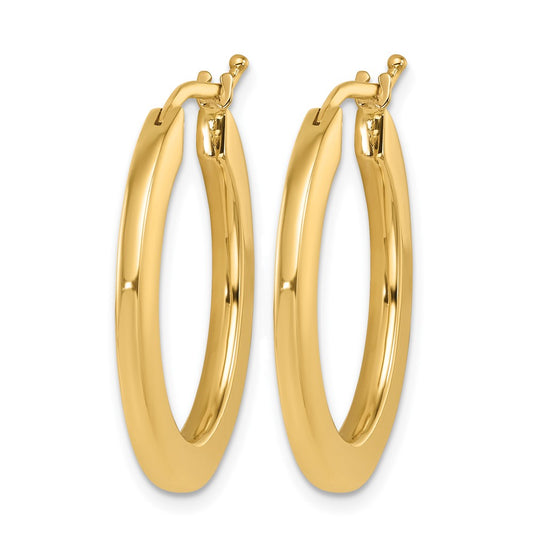 14k Yellow Gold Polished 2.3mm Square Tube Oval Hoop Earrings