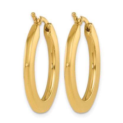 14k Yellow Gold Polished 2.3mm Square Tube Oval Hoop Earrings