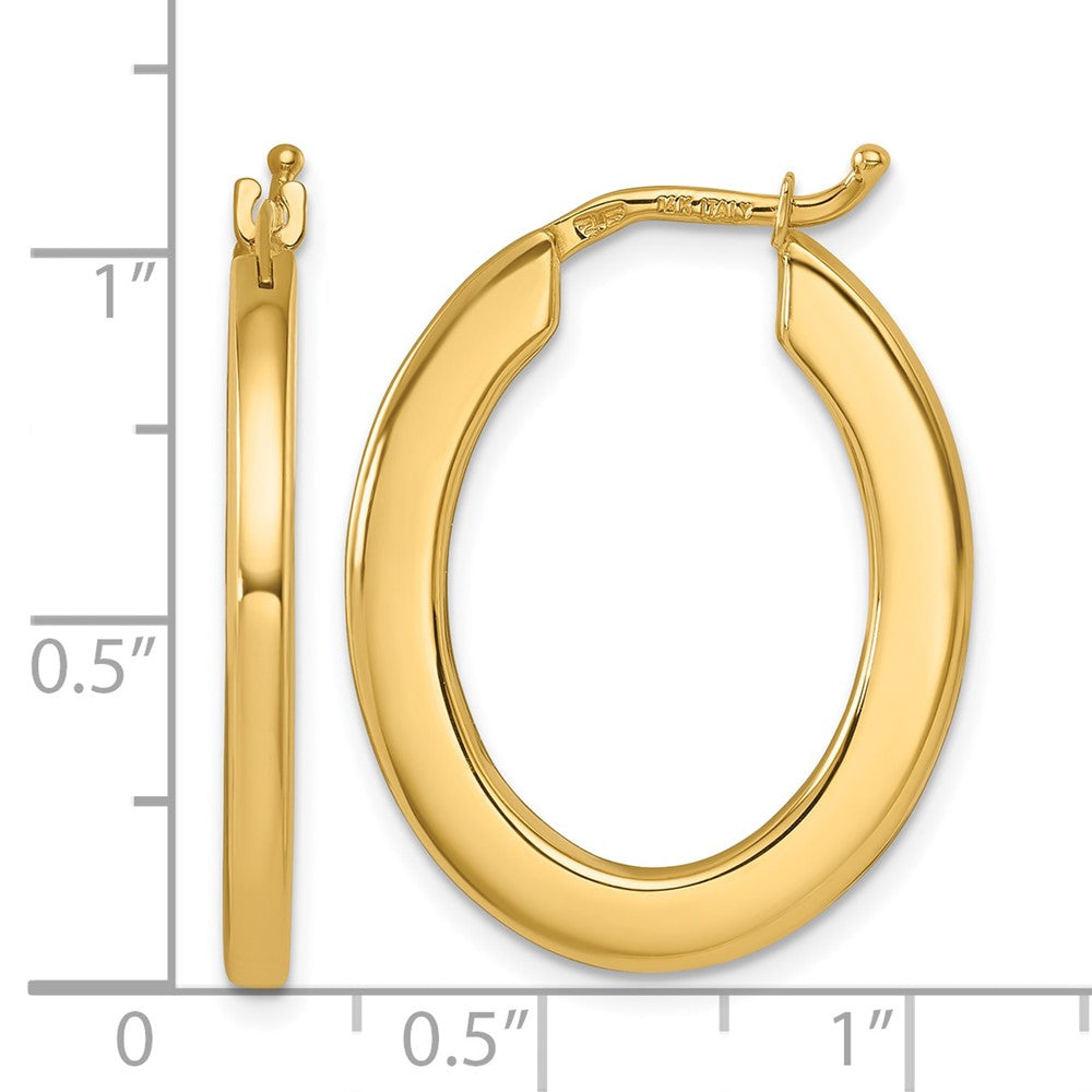14k Yellow Gold Polished 2.3mm Square Tube Oval Hoop Earrings
