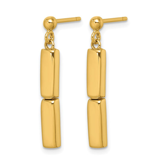 14k Yellow Gold Polished Fancy Two Bar Post Dangle Earrings