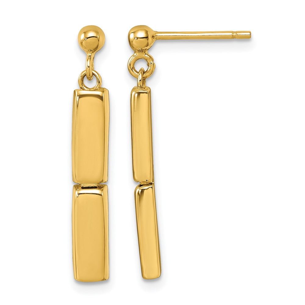 14k Yellow Gold Polished Fancy Two Bar Post Dangle Earrings