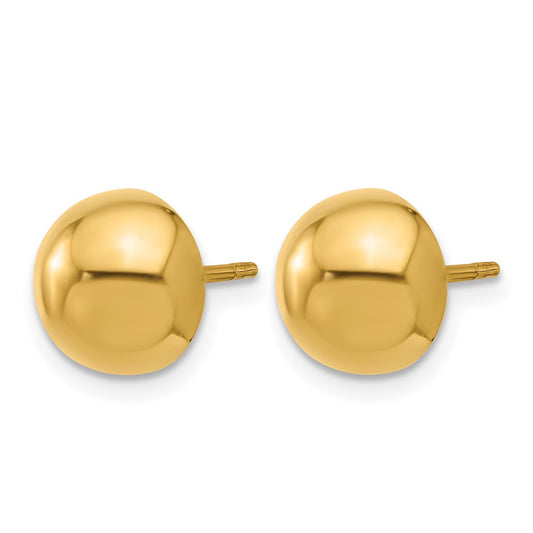 14k Yellow Gold Polished 10.0mm Button Stud Earrings