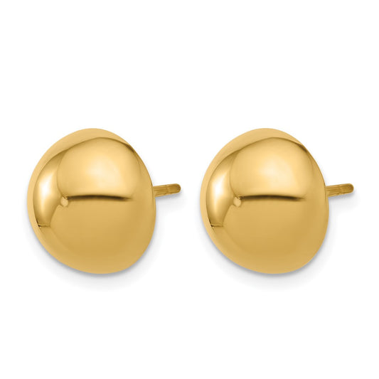 14k Yellow Gold Polished 12.0mm Button Stud Earrings