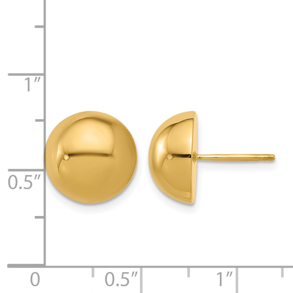 14k Yellow Gold Polished 12.0mm Button Stud Earrings