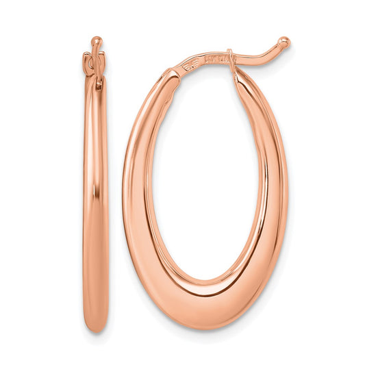 14K Rose Gold Polished 2.6mm Oval Hoop Earrings