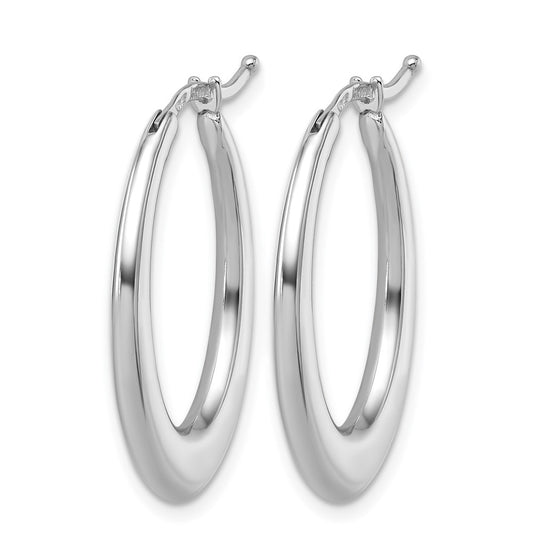 14K White Gold Rhodium-plated Polished 2.6mm Oval Hoop Earrings