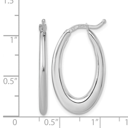 14K White Gold Rhodium-plated Polished 2.6mm Oval Hoop Earrings