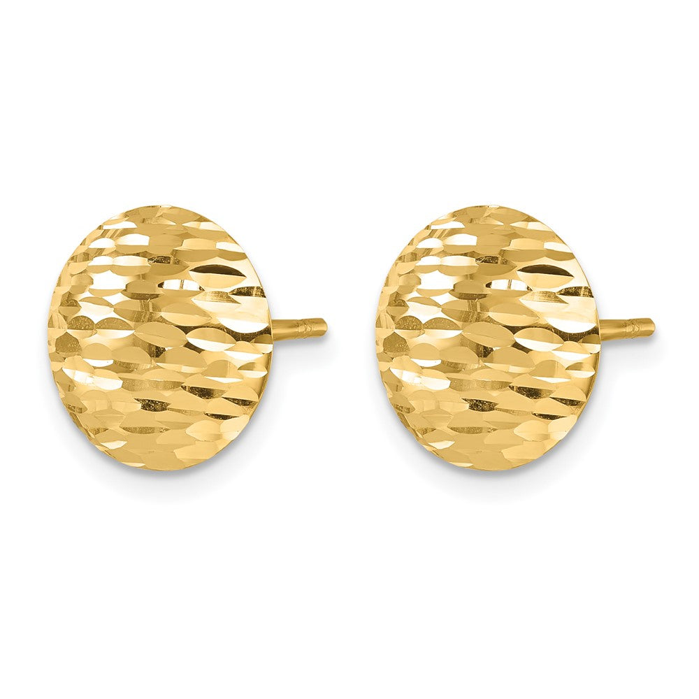14k Yellow Gold Polished and Diamond-cut 11.5mm Round Button Stud Earrings