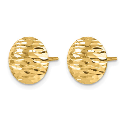 14k Yellow Gold Polished and Diamond-cut 11.5mm Round Button Stud Earrings
