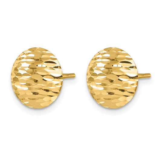 14k Yellow Gold Polished and Diamond-cut 11.5mm Round Button Stud Earrings