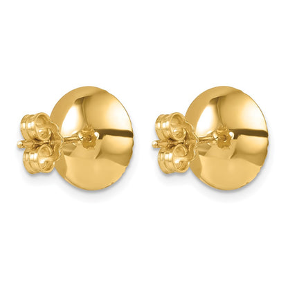 14k Yellow Gold Polished and Diamond-cut 11.5mm Round Button Stud Earrings