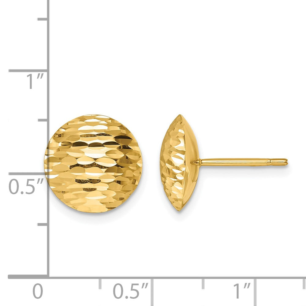 14k Yellow Gold Polished and Diamond-cut 11.5mm Round Button Stud Earrings