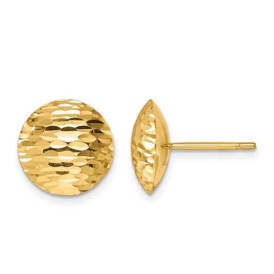 14k Yellow Gold Polished and Diamond-cut 11.5mm Round Button Stud Earrings