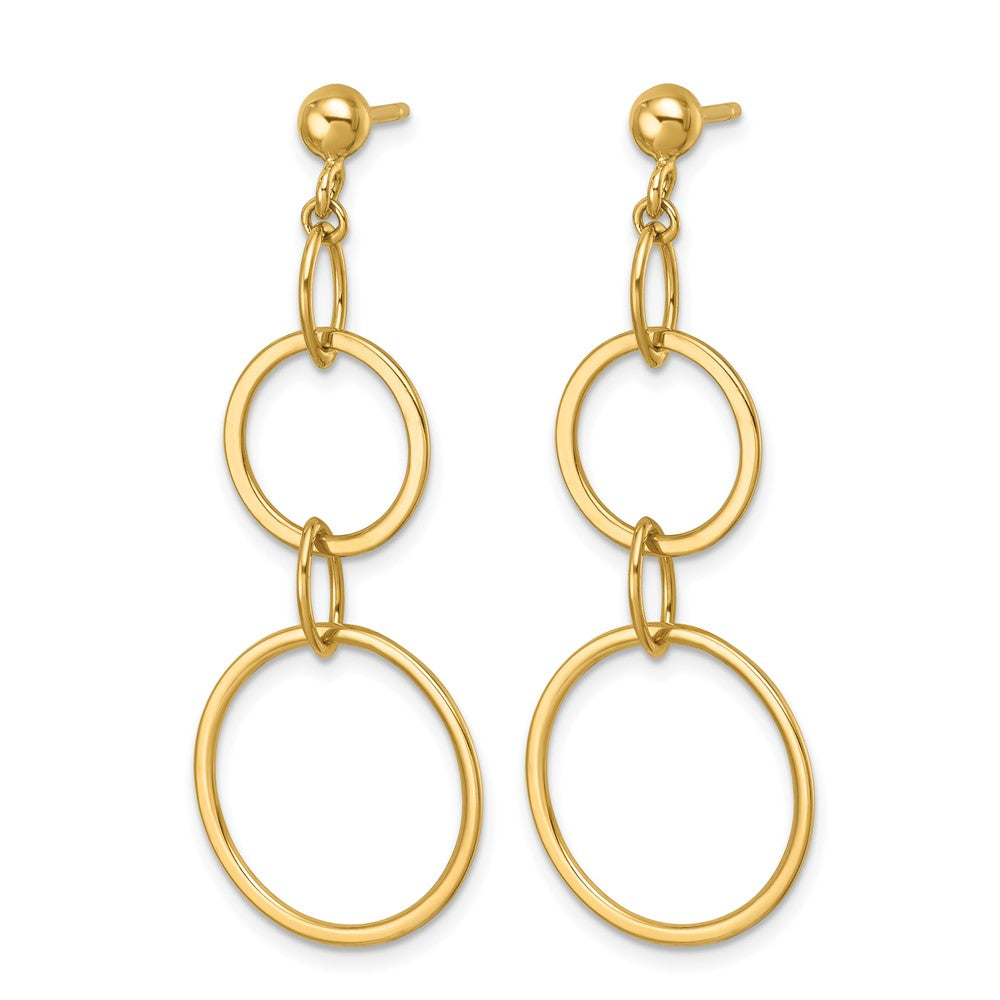 14k Yellow Gold Polished Circle and Oval Link Post Dangle Earrings