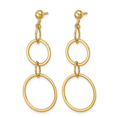 14k Yellow Gold Polished Circle and Oval Link Post Dangle Earrings