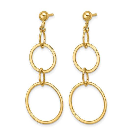 14k Yellow Gold Polished Circle and Oval Link Post Dangle Earrings