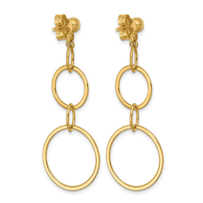 14k Yellow Gold Polished Circle and Oval Link Post Dangle Earrings