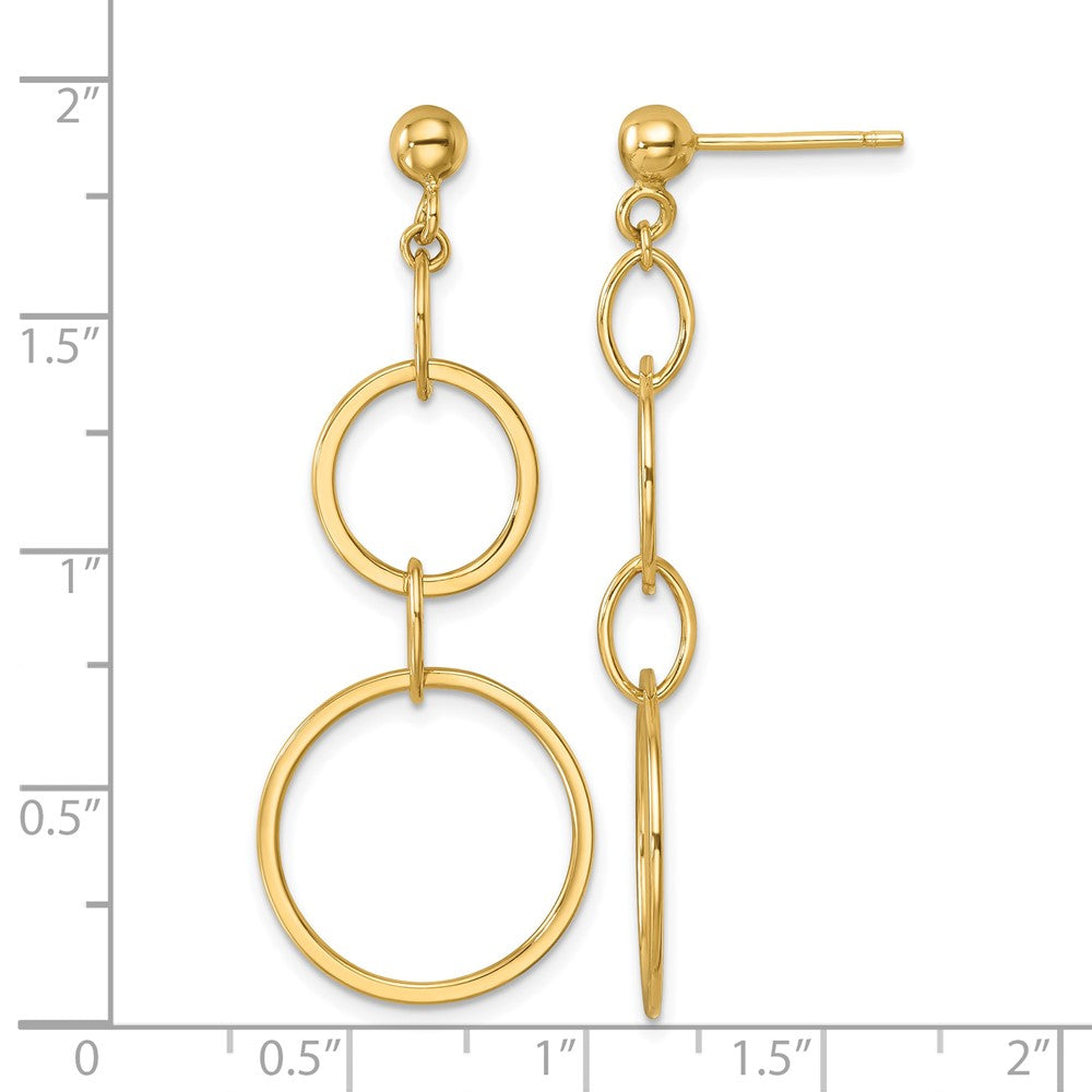 14k Yellow Gold Polished Circle and Oval Link Post Dangle Earrings