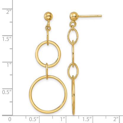 14k Yellow Gold Polished Circle and Oval Link Post Dangle Earrings