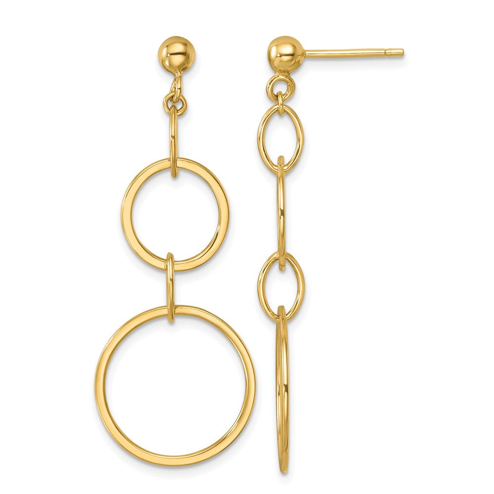 14k Yellow Gold Polished Circle and Oval Link Post Dangle Earrings