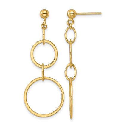 14k Yellow Gold Polished Circle and Oval Link Post Dangle Earrings