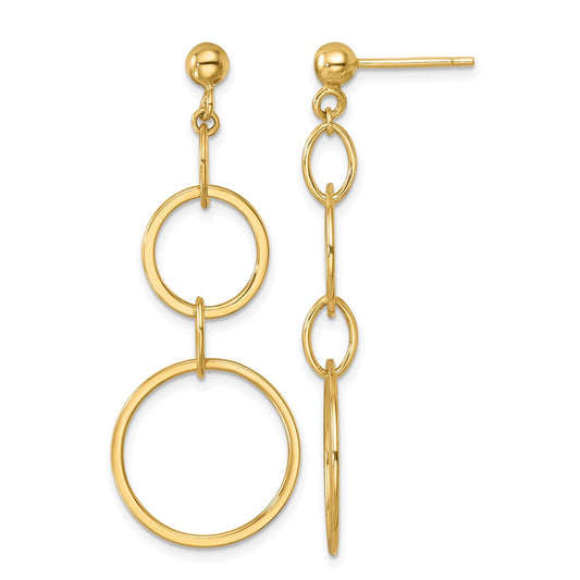 14k Yellow Gold Polished Circle and Oval Link Post Dangle Earrings