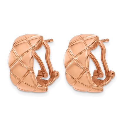 14K Rose Gold Polished Grooved Criss-cross Omega Back C-Hoop Earrings