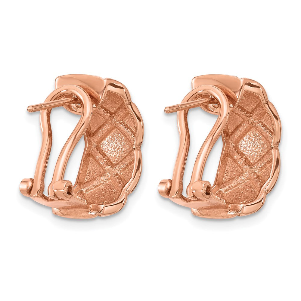 14K Rose Gold Polished Grooved Criss-cross Omega Back C-Hoop Earrings