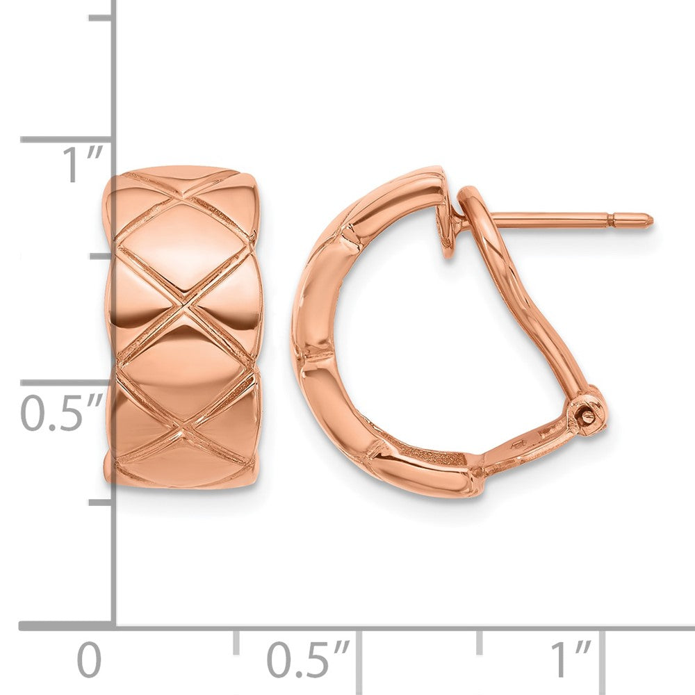 14K Rose Gold Polished Grooved Criss-cross Omega Back C-Hoop Earrings