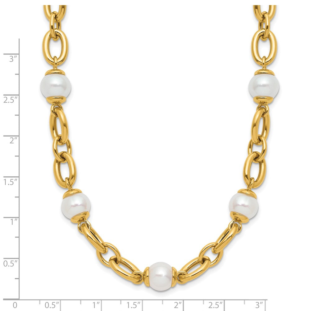 14k Yellow Gold Polished Freshwater Cultured Pearl Fancy Link 18 inch Necklace