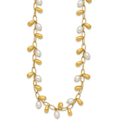 14k Yellow Gold Polished FW Cultured Pearl Necklace