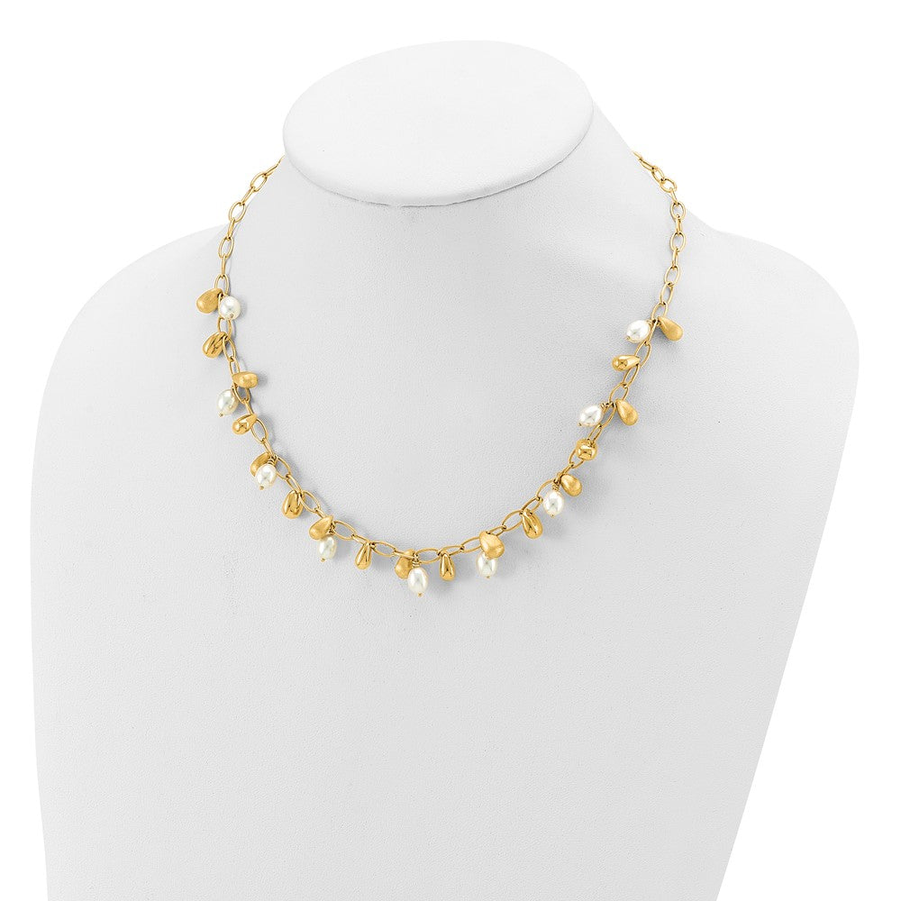 14k Yellow Gold Polished FW Cultured Pearl Necklace