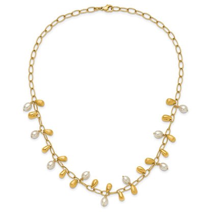 14k Yellow Gold Polished FW Cultured Pearl Necklace