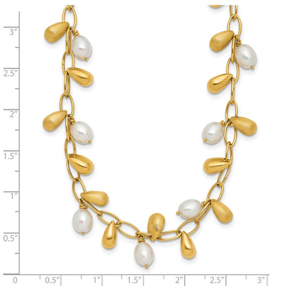 14k Yellow Gold Polished FW Cultured Pearl Necklace