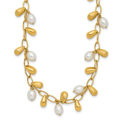 14k Yellow Gold Polished FW Cultured Pearl Necklace