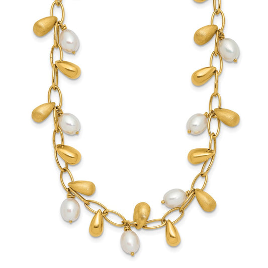 14k Yellow Gold Polished FW Cultured Pearl Necklace