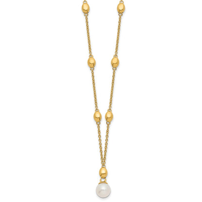 14k Yellow Gold Polished Freshwater Cultured Pearl Necklace