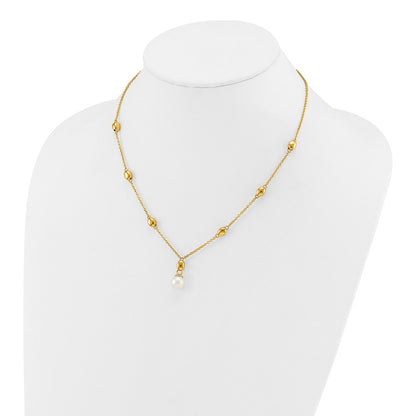14k Yellow Gold Polished Freshwater Cultured Pearl Necklace