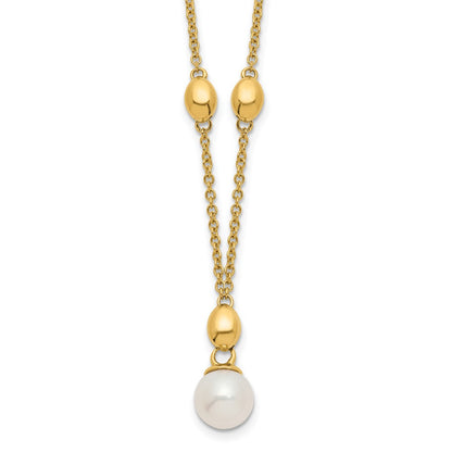 14k Yellow Gold Polished Freshwater Cultured Pearl Necklace